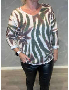 "Grøn/brun stribet bluse til kvinder - TIPPY Collection" 2