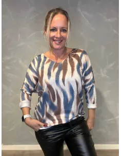 "Blå/brun stribet bluse til kvinder - TIPPY Collection"