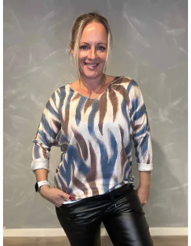 "Blå/brun stribet bluse til kvinder - TIPPY Collection"