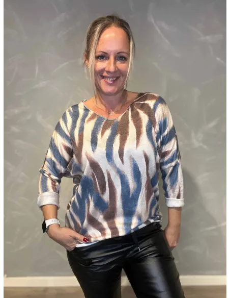 "Blå/brun stribet bluse til kvinder - TIPPY Collection"