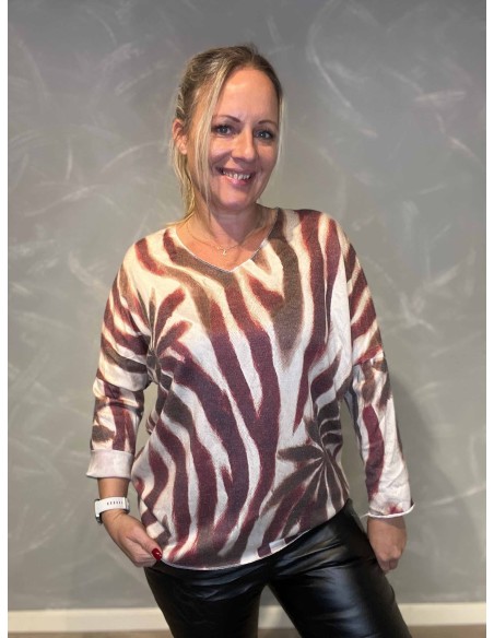 "Rød/bordeaux stribet bluse til kvinder - TIPPY Collection"