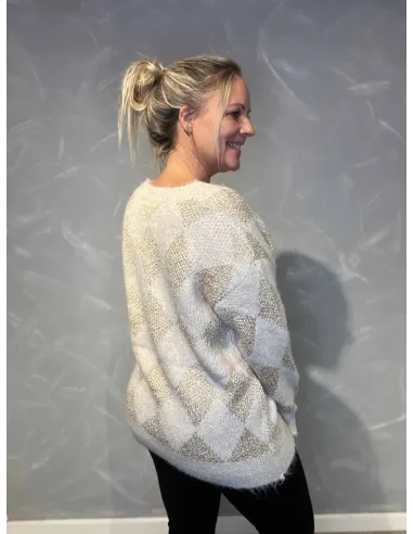 "Bagside af beige cardigan med guld til kvinder - TIPPY"