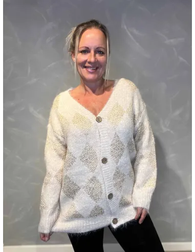"Beige cardigan med gulddetaljer til kvinder - TIPPY Design"