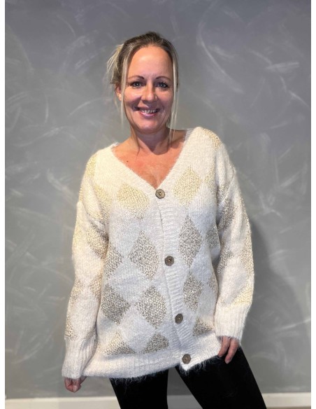 "Beige cardigan med gulddetaljer til kvinder - TIPPY Design"