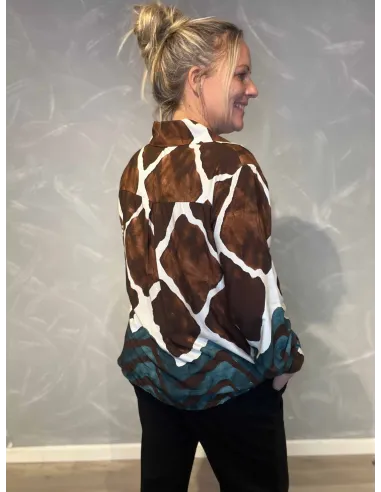 "Bagside af brun/blå skjorte med dobbelt print til kvinder - TIPPY"