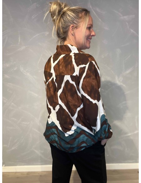 "Bagside af brun/blå skjorte med dobbelt print til kvinder - TIPPY"