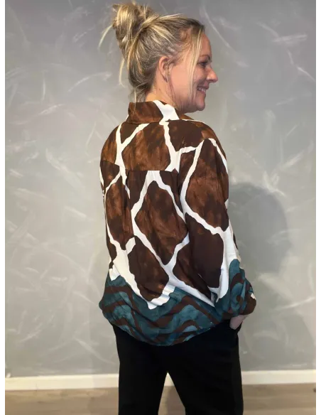 "Bagside af brun/blå skjorte med dobbelt print til kvinder - TIPPY"
