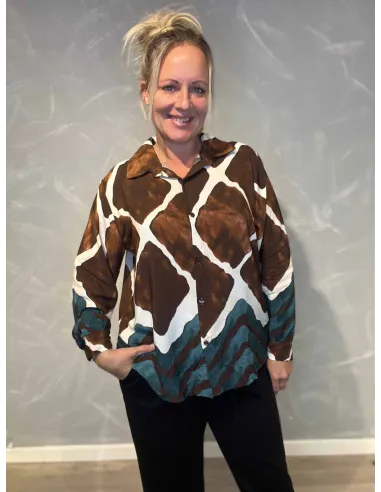 "Brun/blå skjorte med dobbelt print til kvinder - TIPPY Collection"