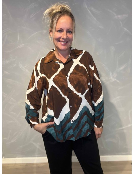 "Brun/blå skjorte med dobbelt print til kvinder - TIPPY Collection"
