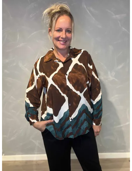 "Brun/blå skjorte med dobbelt print til kvinder - TIPPY Collection"