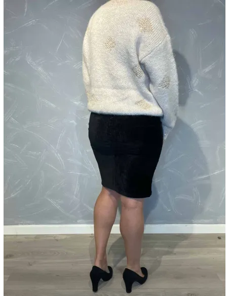 "Bagside af sort velour nederdel med lynlås til kvinder - TIPPY"