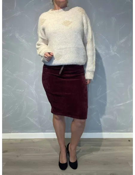 "Bordeaux velour nederdel med bælte til kvinder - TIPPY Collection"