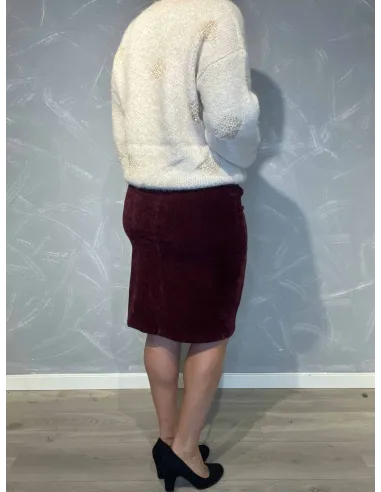 "Bagside af bordeaux velour nederdel med lynlås til kvinder - TIPPY"