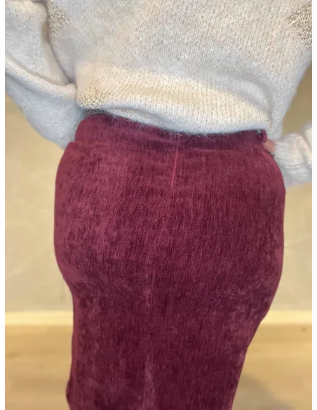 "Bagside af bordeaux velour nederdel med lynlås til kvinder - TIPPY"