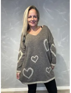 "Grå lang strik med hjerter til kvinder - Italian Select"