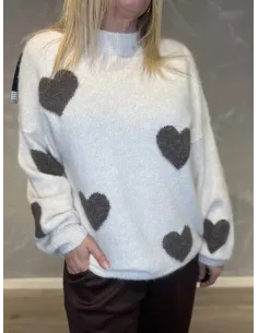 "Hvid strik med brune hjerter til kvinder - TIPPY Collection" 2
