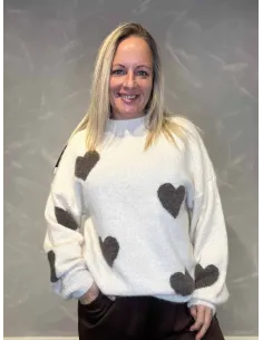 "Hvid strik med brune hjerter til kvinder - TIPPY Collection"