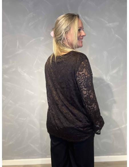 "Bagside af brun tunika bluse med blondedetaljer til kvinder - TIPPY"