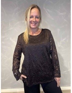 "Brun tunika bluse med blondedetaljer til kvinder - TIPPY Collection"