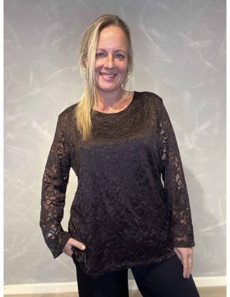 "Brun tunika bluse med blondedetaljer til kvinder - TIPPY Collection"