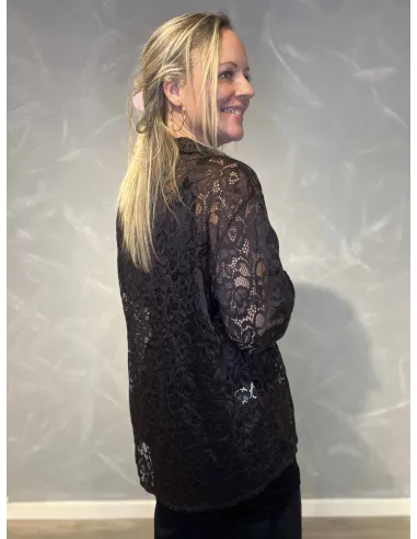 "Bagside af sort gennemsigtig blondeskjorte til kvinder - TIPPY"