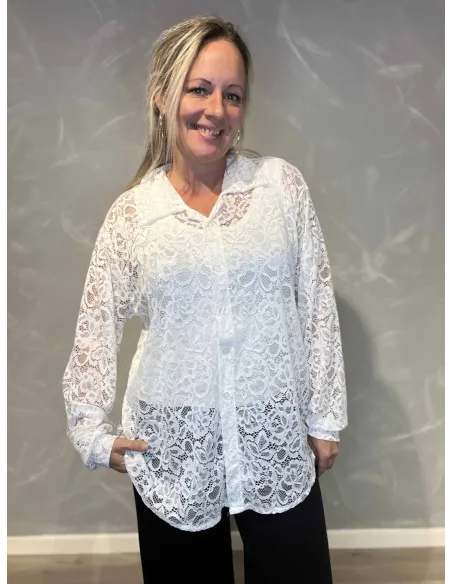 "Hvid gennemsigtig blondeskjorte til kvinder - TIPPY Collection"