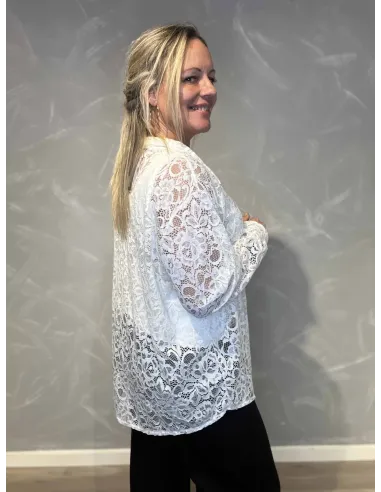 "Bagside af hvid gennemsigtig blondeskjorte til kvinder - TIPPY"