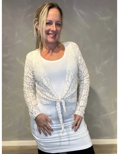 "Hvid blonde bolero cardigan med flettet bindebånd til kvinder - TIPPY Collection"