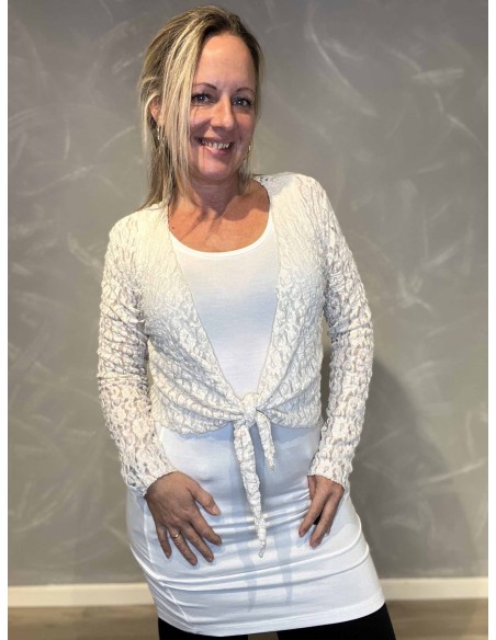 "Hvid blonde bolero cardigan med flettet bindebånd til kvinder - TIPPY Collection"