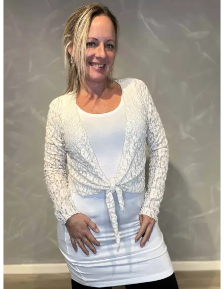 "Hvid blonde bolero cardigan med flettet bindebånd til kvinder - TIPPY Collection"