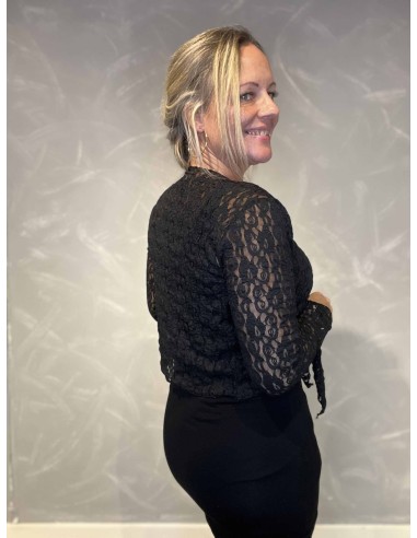 "Bagside af sort blonde bolero cardigan med bindebånd til kvinder - TIPPY"