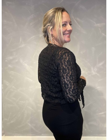 "Bagside af sort blonde bolero cardigan med bindebånd til kvinder - TIPPY"