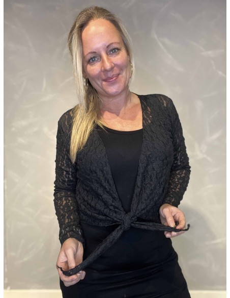 "Sort blonde bolero cardigan med bindebånd til kvinder - TIPPY Collection"