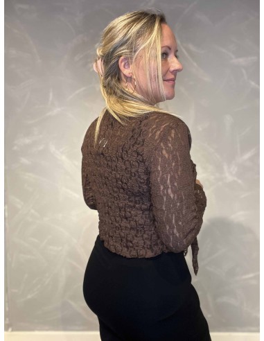 "Bagside af brun blonde bolero cardigan med bindebånd til kvinder - TIPPY"