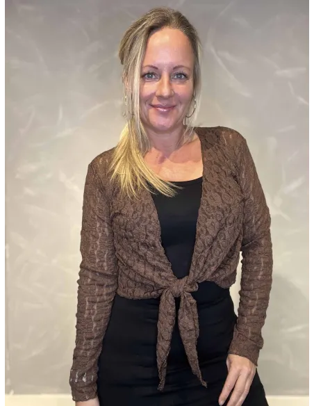 "Brun blonde bolero cardigan med bindebånd til kvinder - TIPPY Collection"