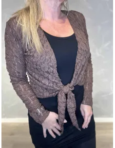 "Brun blonde bolero cardigan med bindebånd til kvinder - TIPPY Collection" 2
