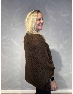 "Mørk brun strik poncho med ballonærmer og knude foran til kvinder - TIPPY Collection" 2