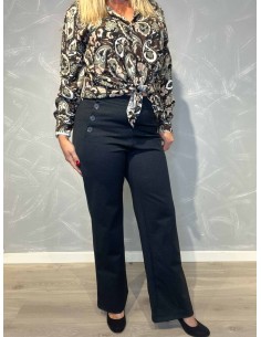 "Navy straight leg bukser med knapper til kvinder - TIPPY Collection"