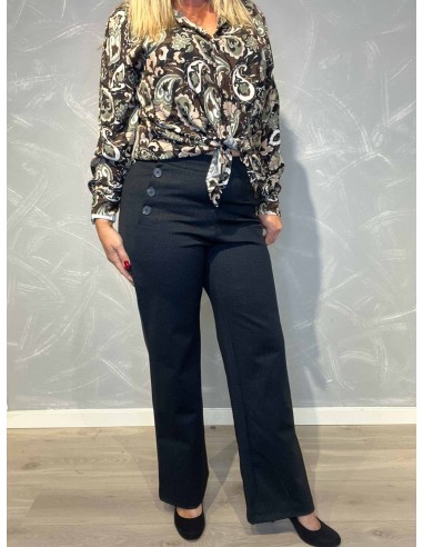 "Navy straight leg bukser med knapper til kvinder - TIPPY Collection"