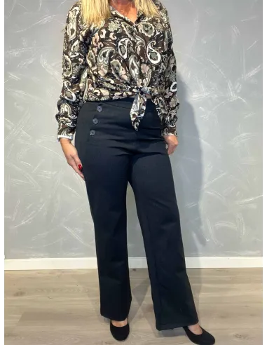 "Navy straight leg bukser med knapper til kvinder - TIPPY Collection"