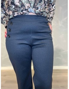 "Navy straight leg bukser med knapper til kvinder - TIPPY Collection" 2