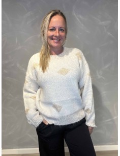 "Cream farvet strik med guld til kvinder - TIPPY Collection"