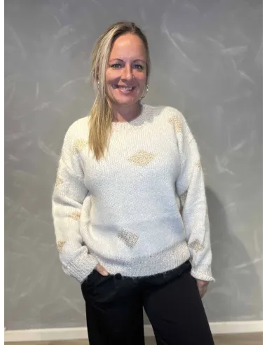 "Cream farvet strik med guld til kvinder - TIPPY Collection"