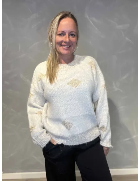"Cream farvet strik med guld til kvinder - TIPPY Collection"