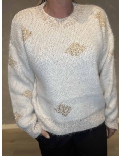 "Cream farvet strik med guld til kvinder - TIPPY Collection" 2