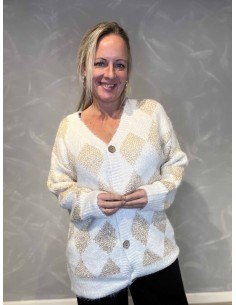 "Cream farvet cardigan med guld til kvinder - TIPPY Collection"