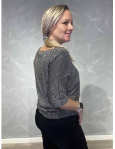 grå glimmer bluse med v-udskæring – TIPPY Collection 2