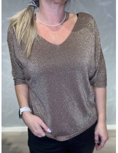 brun glimmer bluse med v-udskæring til kvinder – TIPPY Collection 2