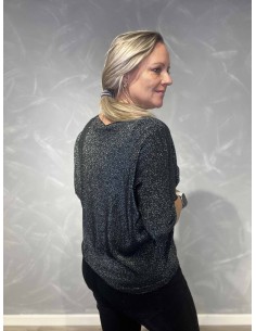 sort glimmer bluse med v-udskæring til kvinder – TIPPY Collection 2