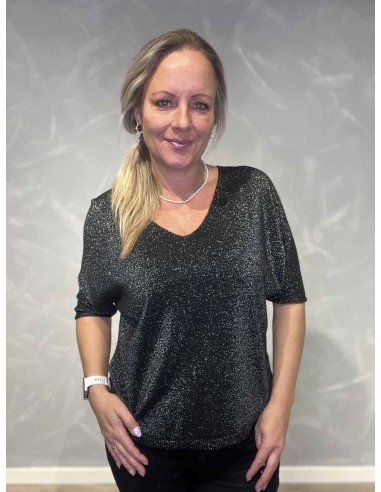 sort glimmer bluse med v-udskæring til kvinder – TIPPY Collection